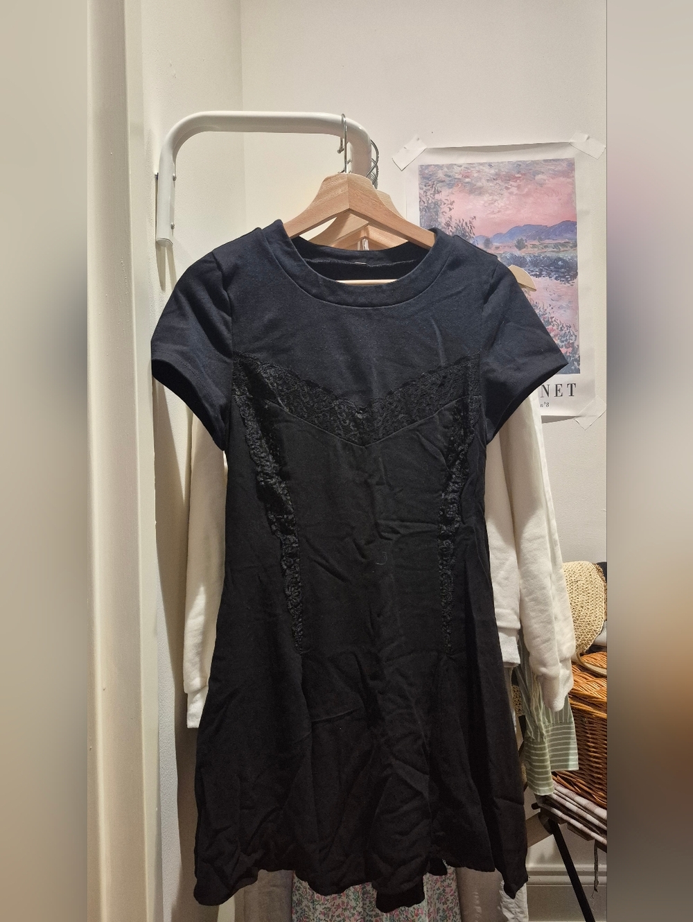 Urban Outfitters Black Short Sleeve Lace-Trim Skater Dress
